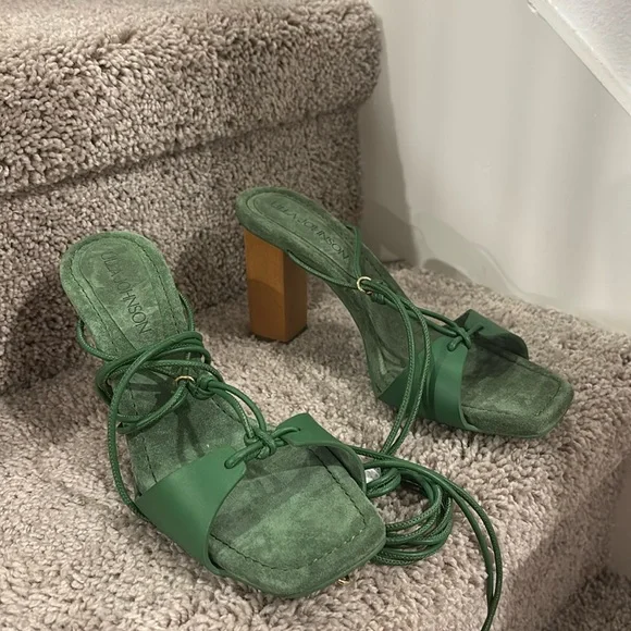 ULLA JOHNSON NICOLETTE LACE UP HIGH HEEL - GREEN Size 8 - Picture 3 of 8